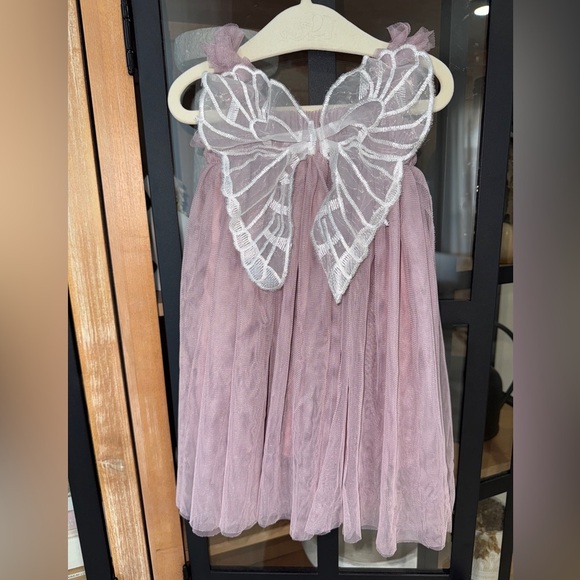 Butterfly wings tulle fairy dress plum lavender garden baby girl embroidered - Picture 3 of 6